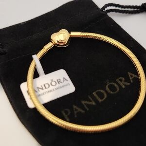 Pandora Moments 14k Golden Plated Snake Chain Charm Bracelet For Women's 7.5 in